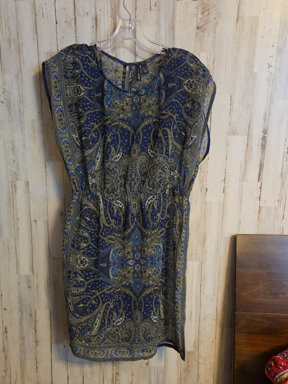 Mango Blue and Gold Paisley Mini Dress